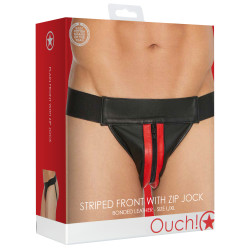 Ouch! Harness Jockstrap avec Zip Striped Front Noir-Rouge